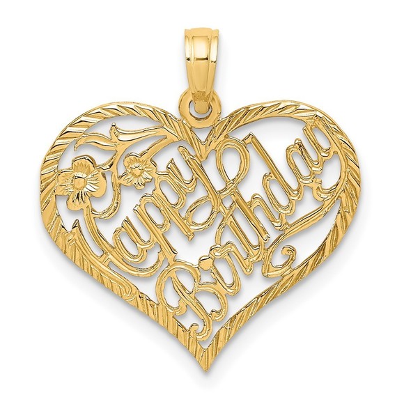 10K Gold Solid Talking HAPPY BIRTHDAY Heart Pendant - Picture 1 of 4